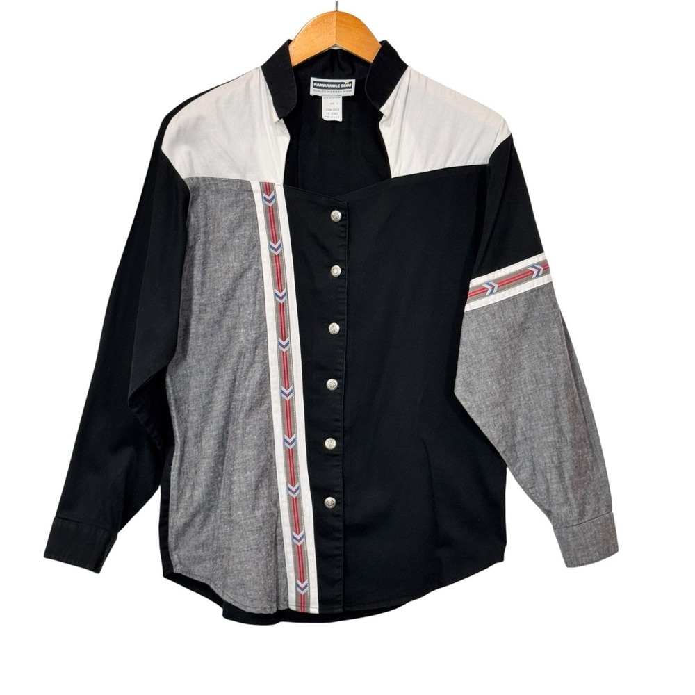 Panhandle Slim Western Shirt Women's 12 Black Gray Colorblock Snap Front USA